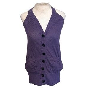 American Rag Sweater Tank Top Purple with decor buttons V neck Size Small